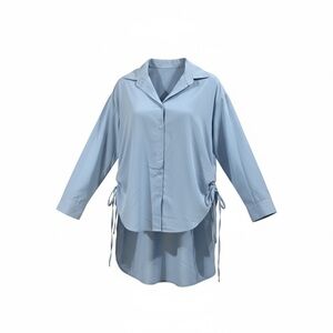 Light Blue Button-Up Shirt with Drawstring Sides
